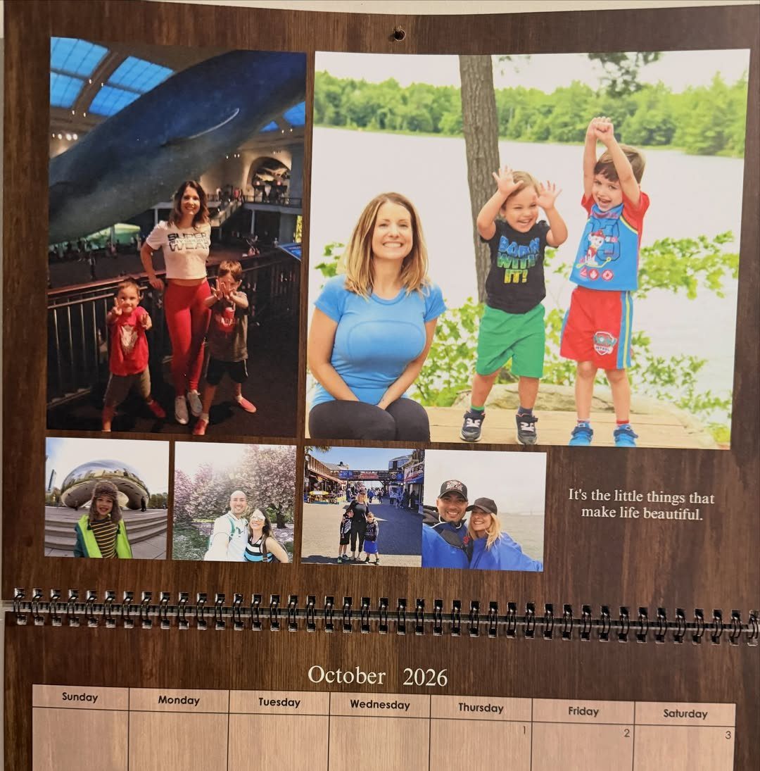 Personalized wall calendar page for October 2026 featuring family photos and date grid.