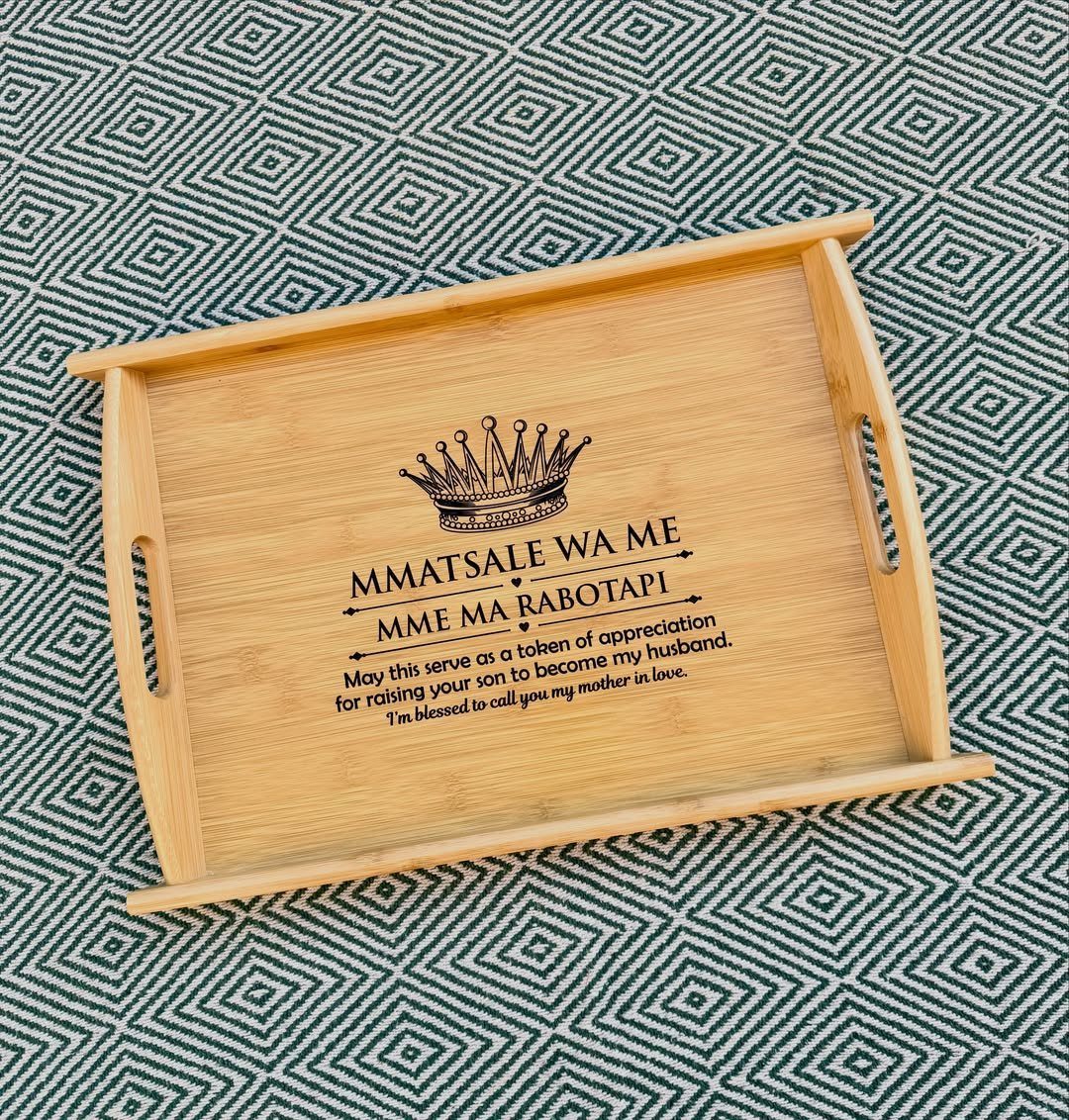 Wooden engraved tray with a crown and message for a mother in law